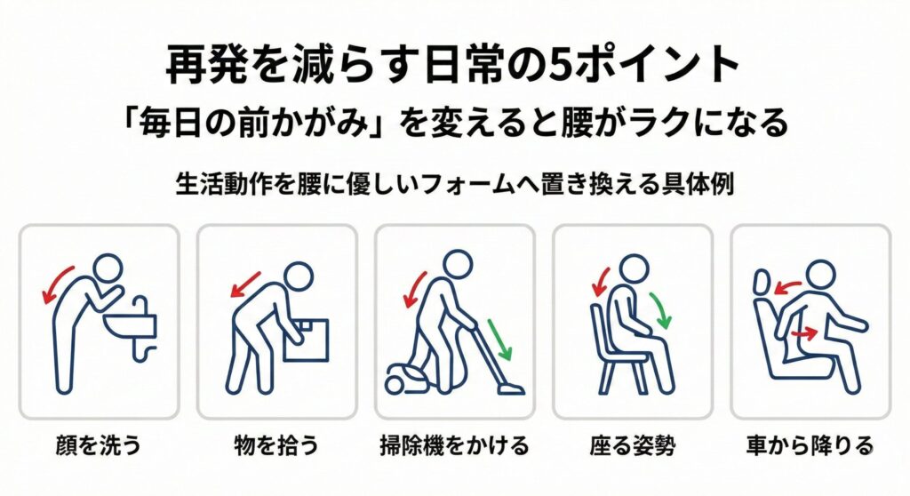 前かがみで腰が痛い原因と対策|日常動作のコツ