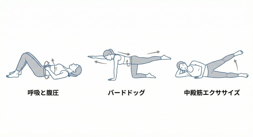 前かがみで腰が痛い原因と対策|体幹安定と中殿筋のセルフケア