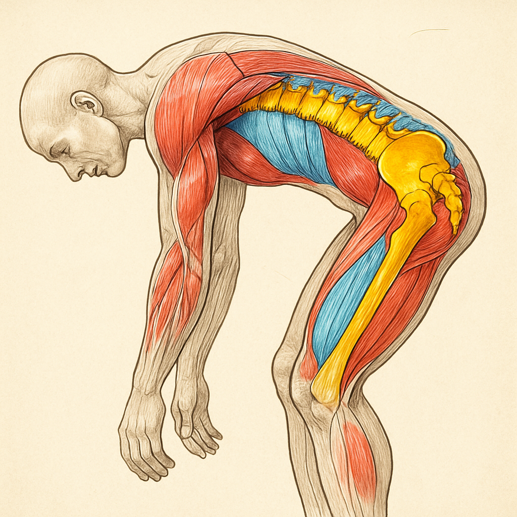 前かがみで腰が痛い様子