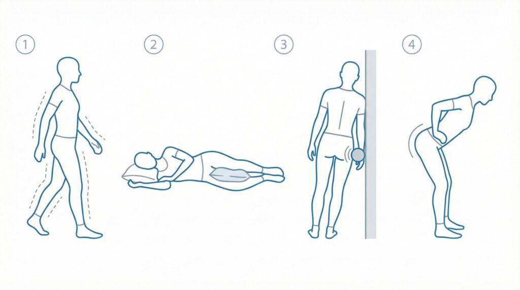 坐骨神経痛 トリガーポイント セルフケア｜安全な順番（歩く・休む・ゆるめる）