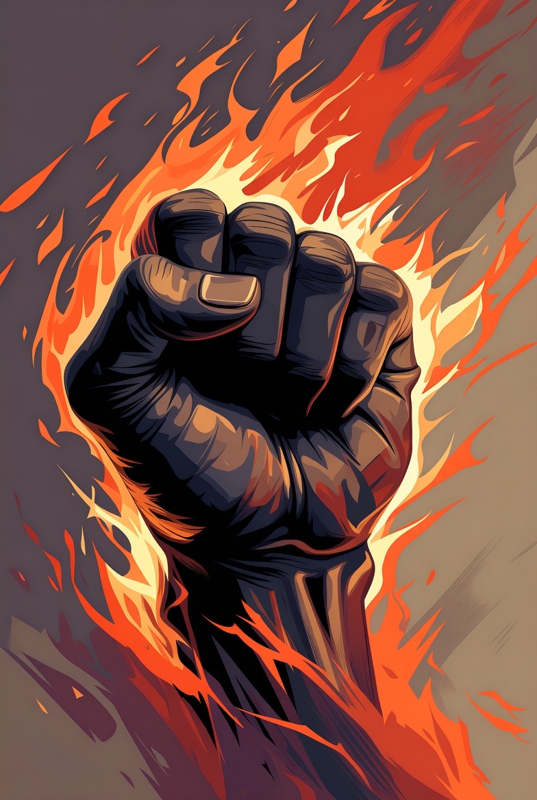ボクシングにおける魂と炎を表現しているイラスト