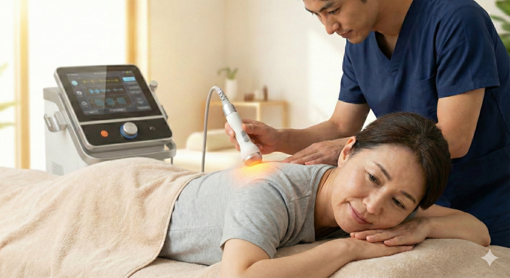 小規模事業者持続化補助金 治療院 活用事例｜ラジオ波による肩の施術風景