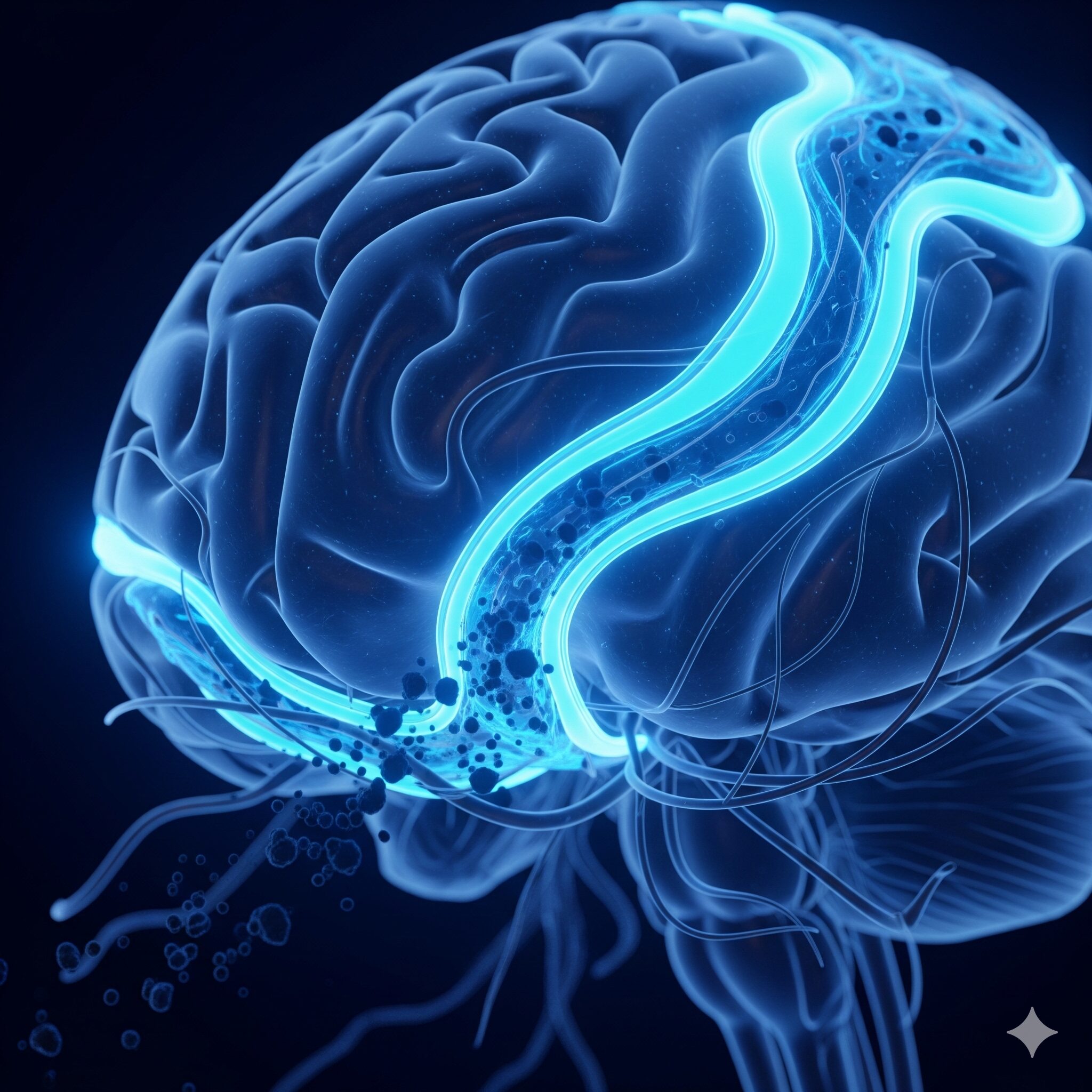 睡眠中に脳脊髄液が脳内の老廃物を洗い流している「グリンパティック・システム」のイメージイラスト。